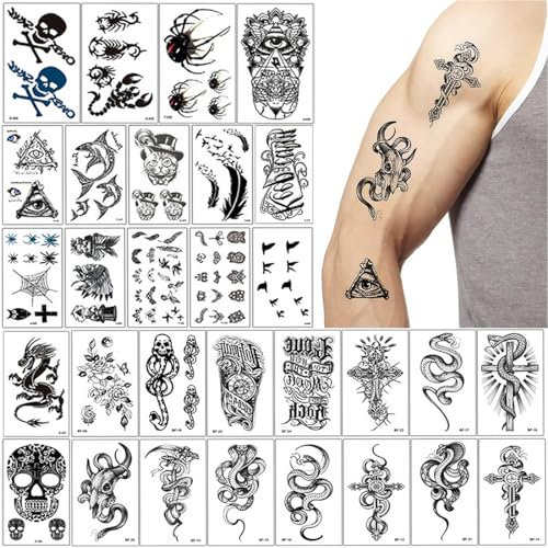 Tatouages temporaires imperméables minuscules, 30 feuilles Autocollants 3D réalistes de tatouage papillon Rose d'animal de lion loup, faux tatouages pour enfants faux tatouage hommes femmes