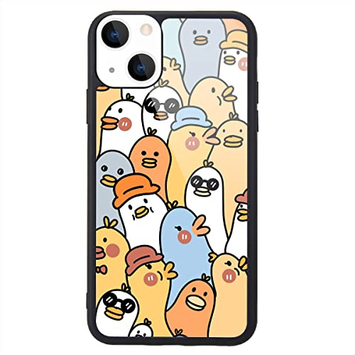MAYCARI Cute Ducks Pattern Printed Cases for iPhone 14，Cute Slim Soft TPU Hard Back Shatter-Resistant Shockproof Anti-Fall Protective Girly Painting Art Cover Case for Girls Women Children