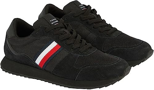 Tommy Hilfiger Herren Runner Sneaker Runner Evo Mix Sportschuhe, Schwarz (Black), 44
