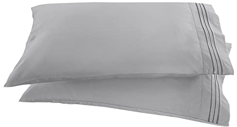 Elegant Comfort 1500 Thread Count Embroidered Egyptian Quality Luxurious Silky Soft WRINKLE & FADE RESISTANT 2-Piece Pillowcase, Standard/Queen Size, Silver