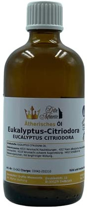 Dufte Momente | ätherisches Öl Eukalyptus-Citriodora 100ml | naturrein | für Aufguss Duftlampe Diffusor und mehr | pur, ohne irgendwelche Zusatzstoffe | vegan