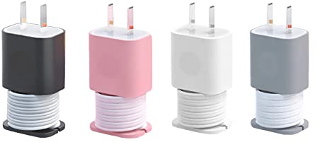 365Home 4-Pack 2 in 1 Silicone Charger Protector with Cord Wrap, iPhone Silicone Power Adapter Case, Snapback Charger Winder, Compatible with 18W/20W - 1.65 x 1.1 inches