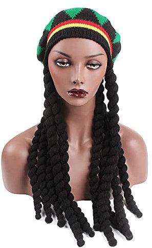Reggea Mütze mit Dreadlocks, Erwachsene Unisex Rasta Perücke Beanie Hüte Mützen,Gehäkelt Jamaica Mütze, Kopfbedeckung, Strickmütze,Hiphop Rap Strickhüte Oversize Haube Fancy Dress Special Kappe