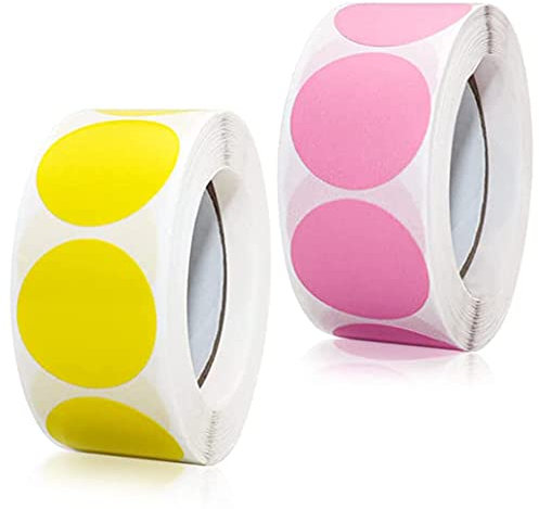 Markierungspunkte,1000 Stück Bunte Klebepunkte auf Rolle, Selbstklebende, Runde Aufkleber perfekt für Kennzeichnung im Büro, Sticker rund 25x25 mm Pink Gelb
