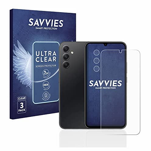 Savvies Schutzfolie für Samsung Galaxy A34 5G | (Display+Kamera) 6 Stück Transparenter Displayschutz Made in Germany Ultra-Klar Displayschutz-Folie