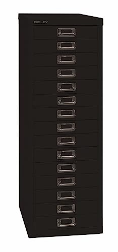 Bisley Multidrawer Schubladenschrank aus Metall mit 15 Schubladen DIN A4 ohne Sockel - Farbe: Schwarz