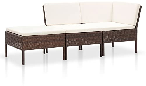 Festnight 3 Teilig Rattan Gartenmöbel Set Lounge Set balkonmobel klein Balkon balkonmobel Set Balkonlounge Gartenlounge Gartensofa Balkon Terrasse Terrassenmöbel Ecksofa Garten Braun