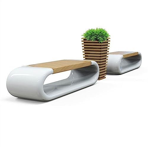 Grand Patio Gartenbank 59,0 Fiberglas-Bankstuhl for drinnen und draußen, runder Fiberglas-Freizeitstuhl mit hohem Blumentopf, kreative Parkbank-Kombination mit Holzmaserung für Garten Park Balkon (C