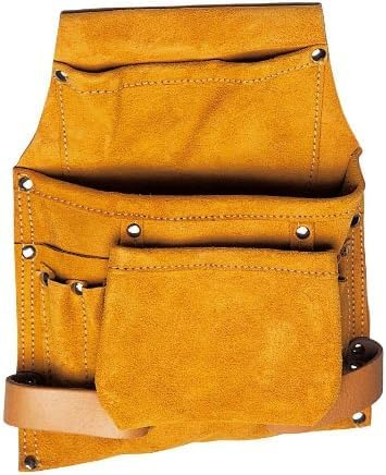 bricoleva.it Werkzeugtasche 3+2 aus echtem Leder für Zimmermann Elektriker, 3 breite Taschen und 2 Hammerschlaufen, Werkzeugtasche für Handwerkzeuge