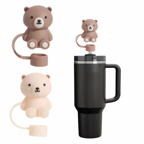 GL-Auking Straw Cover for Stanley,10mm Straw Cover Cap Compatible with Stanley 40 oz Tumbler with Handle, Straw Cover Topper for Stanley Cup Accessories (Bear)
