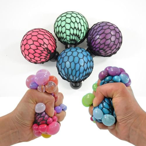 Winfried Kögler GmbH 4 x Rainbow Netzball Mesh Squishy Antistress Ball Quetschball Knetball Ø 6,5 cm