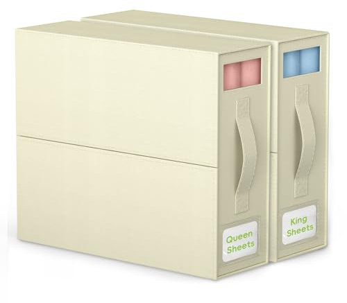 Bettwäsche Aufbewahrungstasche, 2 Stück Bettlaken Organizer mit Reißverschlüss, Faltbarer Aufbewahrungsbox für Kleidung, Bettdecken und Bettwäsche, Platzsparende Unterbett Aufbewahrung (Elfenbein)