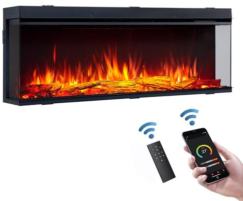 FLAMME 51”/130cm Knighton Platinum Smart Inset Media Wall Electric Fireplace 1-2-3 sided View Compatible with Alexa and Google Assistant Deep Fuel Bed Perfect for Media Wall
