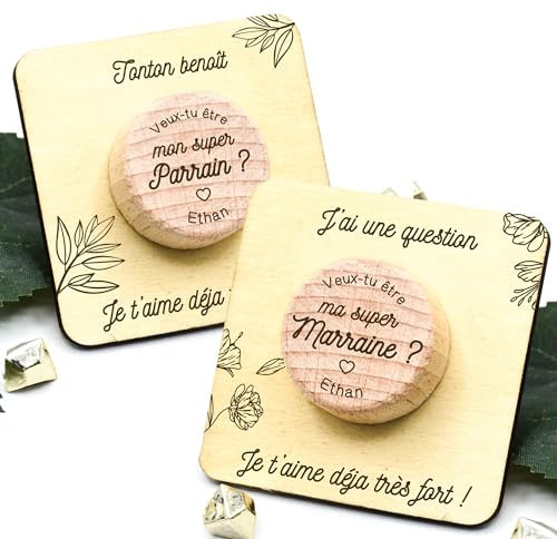 Lo de 2 bouchons de bouteille de vin réutilisable demande Parrain Marraine, idée cadeau, 30mm de diamètre