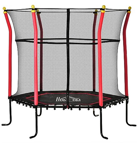 HOMCOM Ø163,5 cm Kindertrampolin Gartentrampolin mit Sicherheitsnetz Randabdeckung Gummiseil gepolstert Fitness-Trampolin Mini-Trampoline mit Netz für 3-10 Jahre Stahl Rot