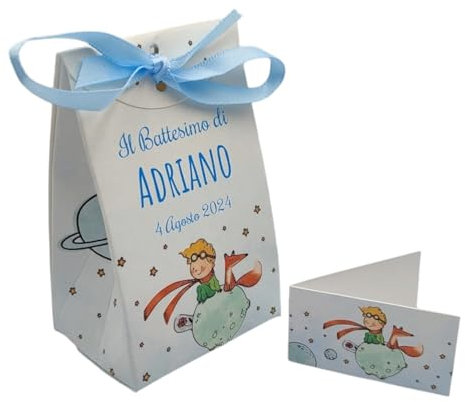 PV Grafik® Set da 16 Scatoline Portaconfetti Battesimo e Nascita Bimbo e Bambina | Bomboniera Personalizzata Porta Confetti | Bomboniere per Confettata Bambino e Bimba | Nastrino incluso(Nica 06)