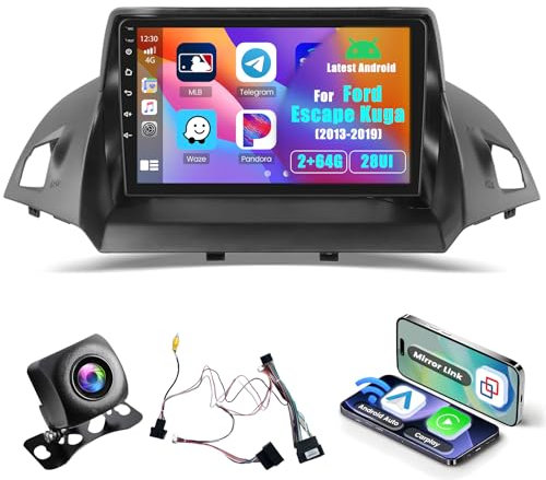 Inefala 2+64G Android 15 CarPlay Radio para Ford Escape Kuga 2013-2019, Pantalla Táctil de 9'' con Inalámbrico CarPlay y Android Auto, Soporte Navegación GPS Mirror Link Bluetooth RDS AHD WiFi DSP