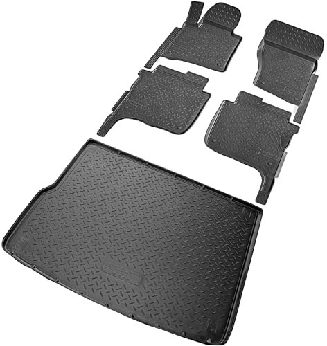 RECAMBO Gummimatten & Kofferraumwanne Set passend für VW Touareg II, 7P | 2010-2018 | 4-Zonen Klimaautomatik - 100% passgenaue Auto Fußmatten und Kofferraummatte aus hochwertigen rutschfesten TPE