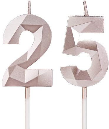 25th Birthday Candles, Rose Gold Number Candles Birthday Decoration, Happy Birthday Cake Toppers, for Birthday Parties Weddings Company Anniversaries (Rose Gold, 25)