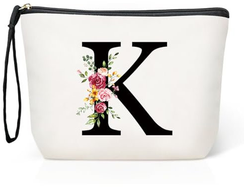 Grande Borsa per Cosmetici per donna Personalizzata Iniziale, Pochette Trucchi Viaggio, Trousse Trucchi Organizer Cosmetici, Regalo Compleanno Natale Ideale per Mamm Moglie Migliore Amic(K)