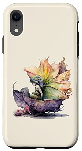 Hülle für iPhone XR Aquarell Fee mit Herbstblattflügeln & Seerosen