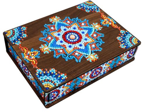 Pasdrucn Boîte à Bijoux Avec Peinture Au Diamant DIY, Coffret à Bijoux Mandala Classique Avec Peinture Au Diamant, Boîte De Rangement En Bois Pour Bijoux Avec Peinture Au Diamant DIY Pour (Paquet 1)