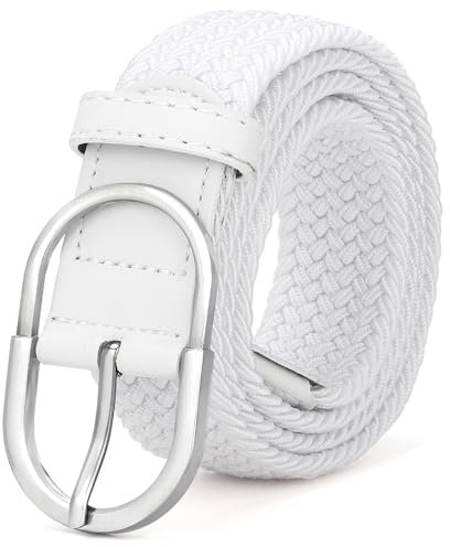 JasGood Unisex Geflochtener Stretchgürtel Elastischer Stoffgürtel Flechtgürtel Dehnbarer Gürtel für Damen und Herren,Weiß,110cm