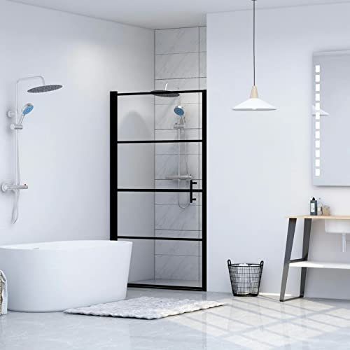 Sufrk Puerta de Ducha de Vidrio Templado Negro 81x195 cm Mampara Ducha Fijo Abatible