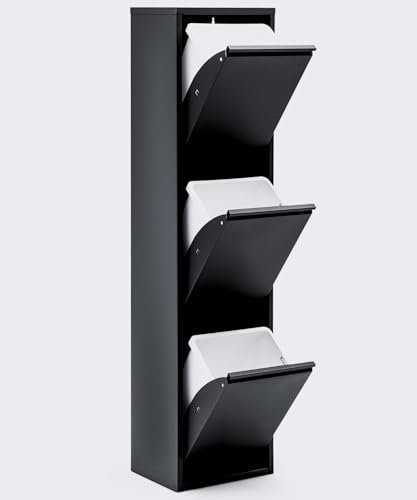 gowoll Mülleimer Küche aus Fleckenfest Biomülleimer Wandmontage Abfalleimer Mülltrennsysteme Küchenmülleimer mit Herausnehmbarer Inneneimer Recycling system (3 x 15 L) Schwarz