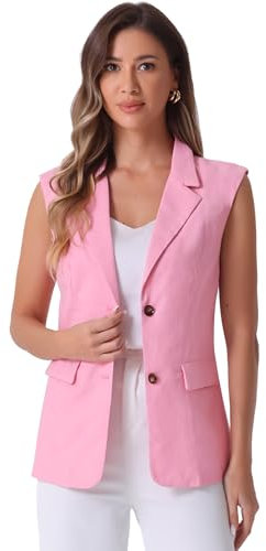 Allegra K Blazer sans Manches Femme Gilet d'affaires Décontracté Veste en Lin de Bureau Costume Rose S