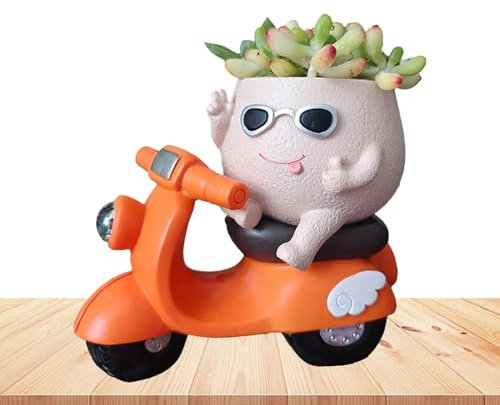 shjxi Face Flower Pot, Motorcycle Riding Planter, Cute Face Plant Holder, Decorative Face Planter, Unique Resin Statue Planter Perfect Decoration for Balcony and Garden