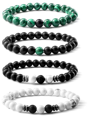 Milacolato 3-4 Stücke Armbänder für Herren - Tigerauge, Lavastein & Onyx - 8MM Perlenarmband - Schwarz, Grün - Elastische Männer Armband - Vatertag Armband - Schmuck Geschenke
