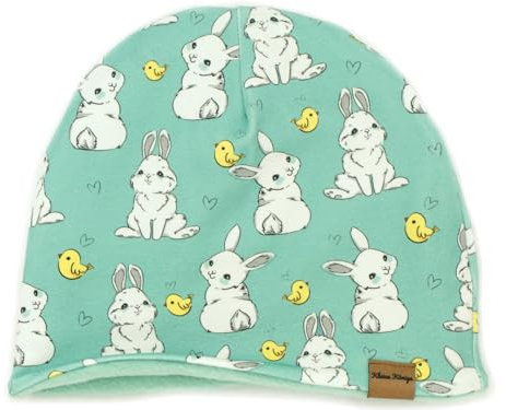 Kleine Könige Mütze Jungen Herbst Winter Kindermütze · Modell Küken Kleiner Hase Mint · Fleece Aqua · Größe 134/140 (KU 55-57)