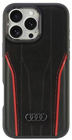 Audi Echtleder hülle für iPhone 16 Pro Max 6.9 schwarz-rot AU-TPUPCMIP16PM-R8/D3-RD