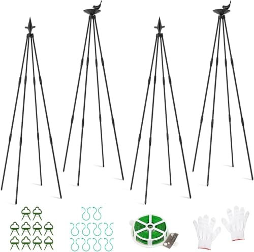 ZIKEBTUY Lot de 4 tuteurs d'obélisques de jardin de 120 cm pour plantes grimpantes, treillis de jardin en métal pour lieux publics et cours privées