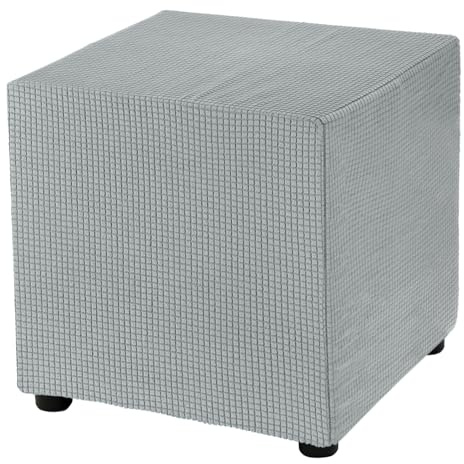 QUARKZMAN Schonbezug Hockerbezug, 33 * 33 * 38cm Hohe Elastizität Hocker Bezugfür Fußhocker, Stretch Bezug Waschbar Abdeckung Überzug Hocker Protector - Hellgrau