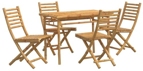 Gecheer 5-TLG. Garten Essgruppe 4 Personen, Sitzgruppe Garten, Klappbarer Gartenstühle & Tisch, Gartenmöbel, Bambus