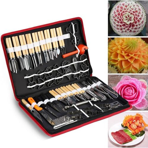 HDCCDM 80-teiliges Schnitzwerkzeug-Set Für Obst Und Gemüse, Multifunktionales Lebensmittel-Schnitzset Aus Edelstahl Mit Tragbarer Tasche Zum Schnitzen Von Gemüse, Obst, Fleisch, EIS