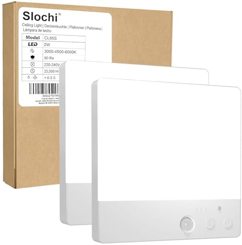 2Pack LED Ceiling Light Motion Sensor, Cordless Bathroom Ceiling Lamp Battery Operated, Rechargeable Magnetic Mount Pir Light for Bath,Porch,Stairs,loft, shed,3 Color Temperatures, Remote Control