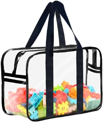 Clear Toy Storage Bag with Zipper - Organizing Bags for Home Travel with Handles - for Building Blocks, Puzzle, Book, Board Game(1, X-Large)