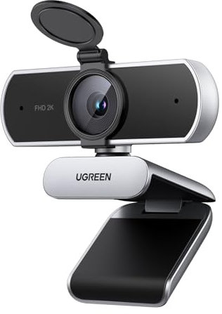 UGREEN Webcam 2K 30FPS Full HD USB Webcam para Ordenador Enfoque Fijo Plug and Play para Windows MacOS Linux Streaming Youtube Skype Call Video Zoom Videoconferencia(Gris Plata)