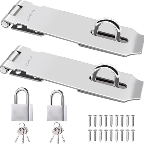 Vorhängeschloss Haspe Sicherheits Türbeschlag mit 304 Edelstahl Scherheitsüberfalle 30mm Sicherheitsschloss Und Schrauben für Holztür Schrank Tore,Schränke,Vorhängeschloss,Tür Fenster Schrank(4 Zoll)