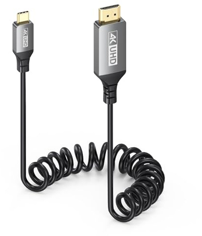 UVOOI 4K USB C to HDMI Coiled Cable 1FT-3FT, USBC Type C to HDMI Cable Coiled (Max to 4FT) Compatible with Thunderbolt 3/4/5, iPhone 15/16, MacBook Air/Pro, Mac mini, iPad Pro, Laptop, Galaxy S25/S24