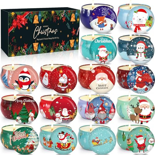 Weihnachts Duftkerzen Geschenkset, 16 Stück Duftkerzen Set Kleine Weihnachtsgeschenke, Sojawachs Kerzen Geschenke Kerzenset für Frauen Männer Weihnachten Muttertag Geburtstag Valentinstag