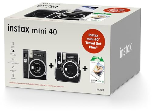 FUJIFILM instax mini 40 Travel Set Plus - Fotocamera istantanea, colore: Nero