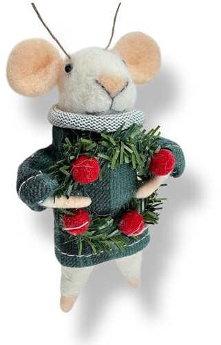 Crispe home & garden | Filzfigur Maus mit Weihnachtskranz | handgemachte Deko-Figur – Anhänger aus Filz | Weihnachtsbaumdeko | Miniaturfigur | Geschenkidee