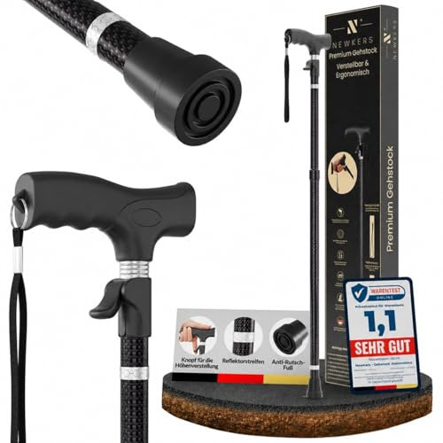 NEWKERS Automatik-Gehstock 65–102 cm – höhenverstellbar, Farbwahl | Per Klick ausziehbar, ergonomischer Griff und rutschhemmende Gummispitze – Farbvarianten für Alltag und Reise