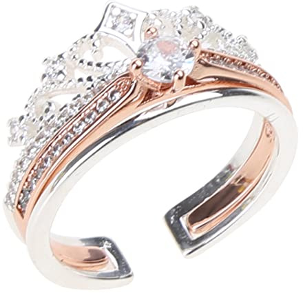 ANMITI 2 Teile/satz Vintage Königin Silber Prinzessin Krone Finger Hochzeit Jahrestag Ringe Für Frauen Mädchen Joint Finger Prinzessin Ringe Für Frauen Party Favor
