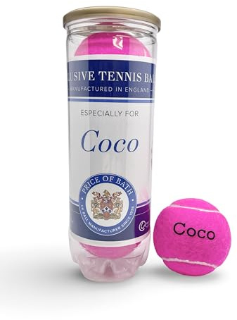 Price of Bath 3 personalisierte farbige Tennisbälle in Einer individuell beschrifteten Tube | Individueller Textaufdruck! | Auswahl aus 10 Farben | Hergestellt in Großbritannien | (Rosa)