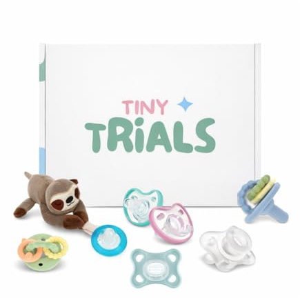 Pacifier Trial Pack Variety Box for Newborns 0–6 Months – 7 BPA-Free Silicone Baby Pacifiers Sample Set (MAM, Nuby, Dr. Talbot’s, Chicco) – Baby Registry Must-Have, Tiny Trials